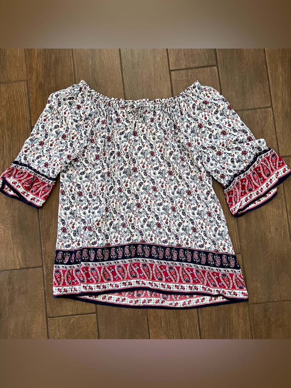 Boho Chic Off Shoulder Floral Paisley Print Lightweight Blouse Westport sz 1X